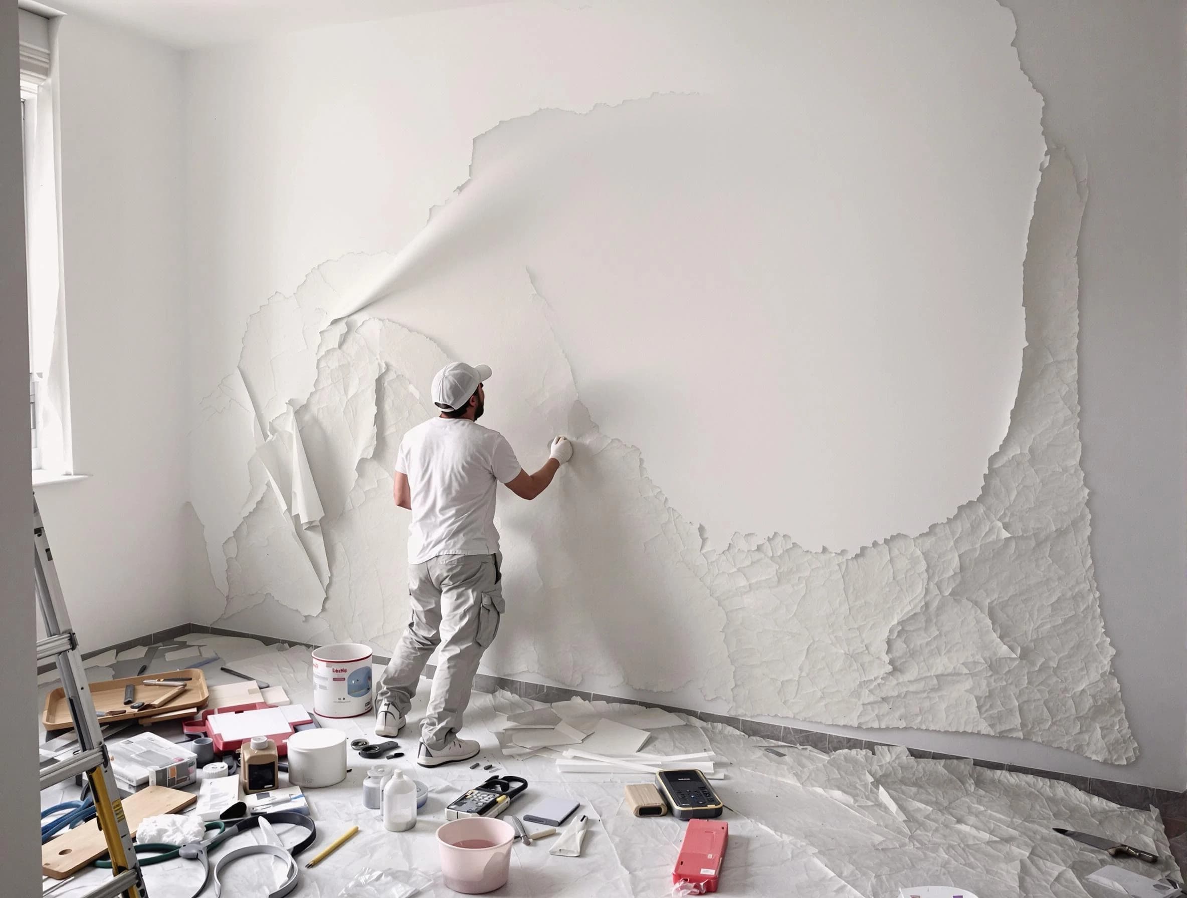 Removing old wallpaper to reveal clean walls by Cleveland House Painters in Cleveland